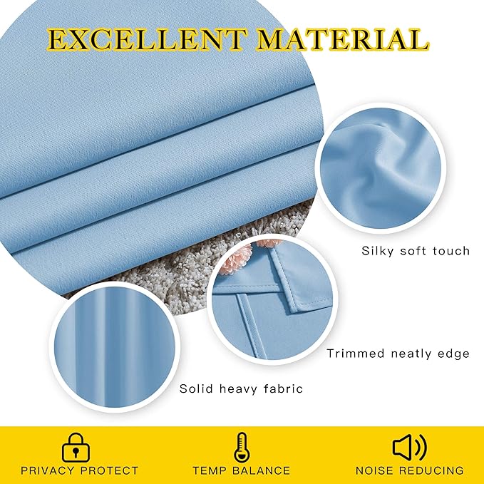 NICETOWN Room Darkening Blue Curtains 102 inches Long 2 Panels, Grommet Thermal Curtains Light & Sound Reducing Window Treatments for Living Room/Bedroom, W66 x L102