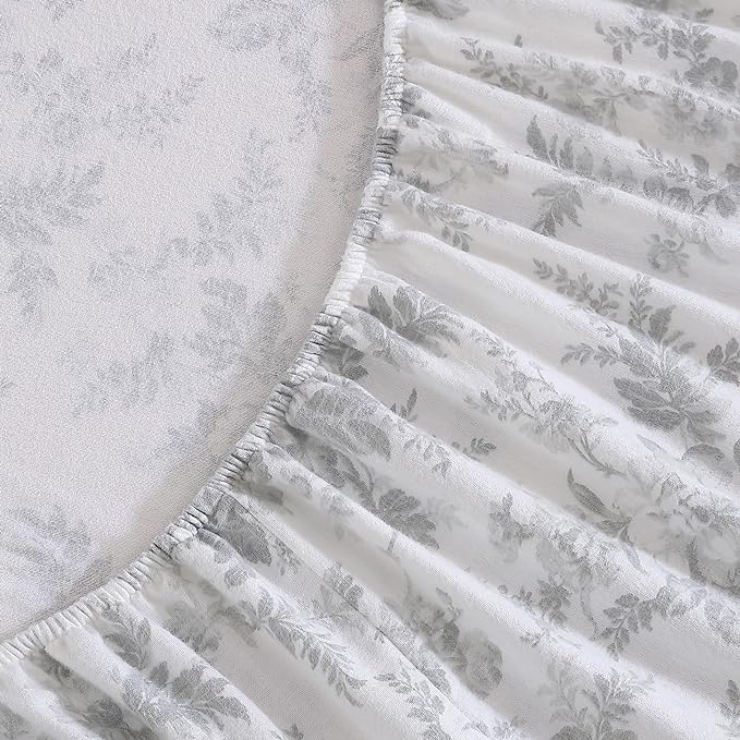 Laura Ashley - Flannel Sheets Twin Size, Anti-Pilling & Wrinkle Resistant Cotton, Touchably Soft for All-Season Comfort - Bed Sheets with Matching Pillowcase & Fitted Sheet (Vanessa Grey)