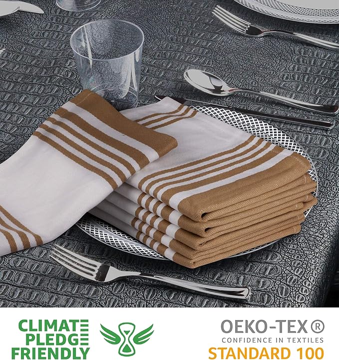Urban Villa Kitchen Towels 100% Cotton Pack of 6, Highly Absorbent Quick Drying Super Soft Premium Dish Towels for Kitchen with Hanging Loop Hand & Tea Towels - 20x30 Inch, (Taupe & White, Striped)