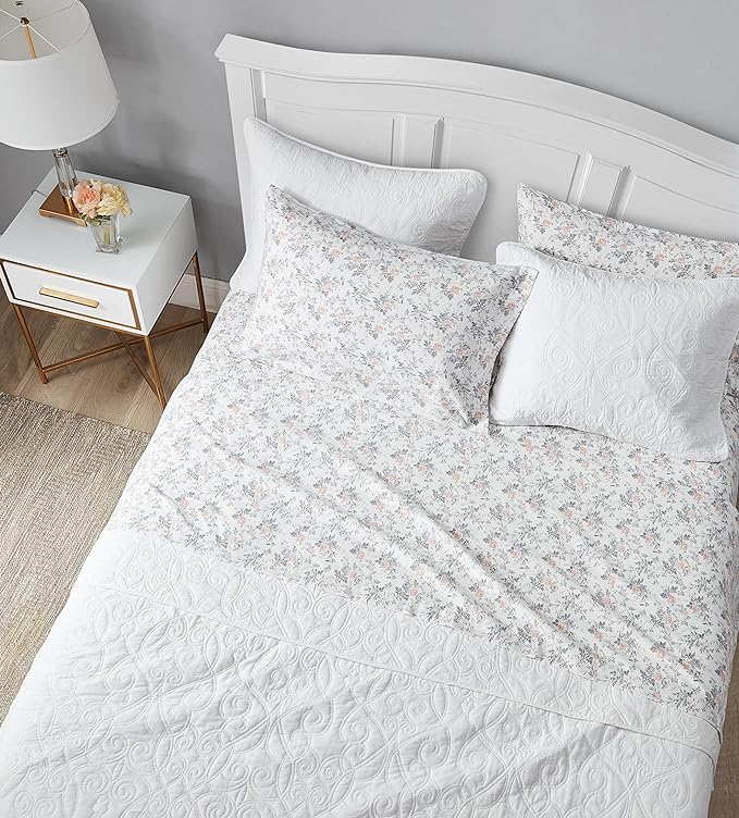 Laura Ashley - Flannel Sheets Full Size, Anti-Pilling & Wrinkle Resistant Cotton, Touchably Soft for All-Season Comfort - Bed Sheets with Matching Pillowcases & Fitted Sheet (Rosalie Grey)