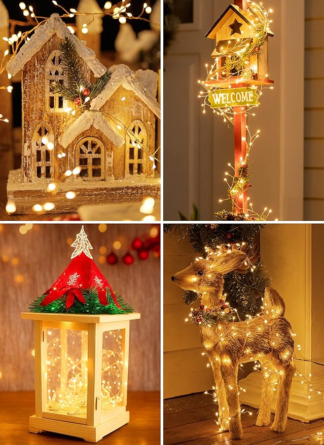 Brightown Fairy Lights Battery Operated, 10Ft 120 LED Firecracker String Lights, Waterproof Silver Wire Starry Firefly Light for DIY Wreath Weeding Indoor Outdoor Christmas Decorations