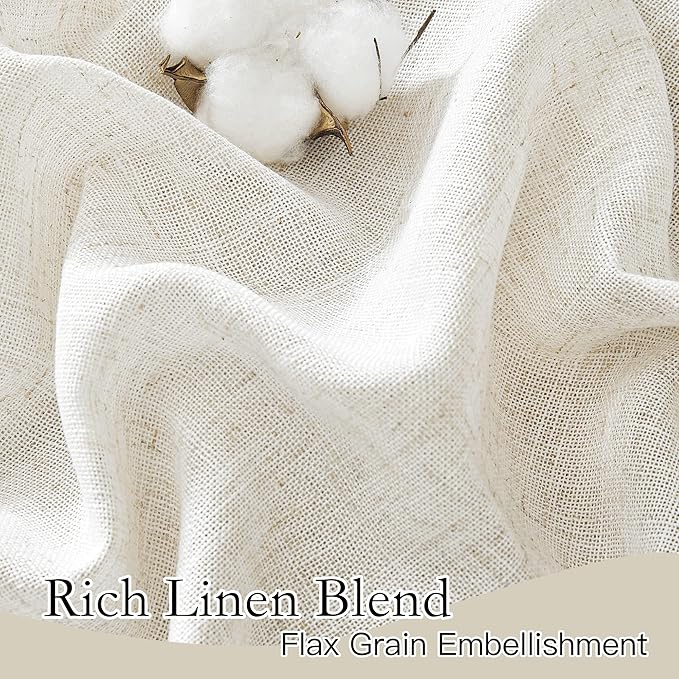 RYB HOME Linen Sheer Curtains - Flax Linen Woven Privacy Semi Sheer Drapes Light Filtering Glare Control Short Small Window Curtains for Kitchen Closet Cafe, W 52 x L 45 Inches, 2 Panels
