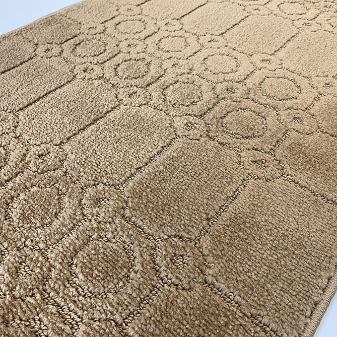 Custom Size Modern Abstract Floor Carpet Runner Rug for Hallways, Slip Resistant Latex Rubber Backed, 31 inch Wide X Customized Length, Art Gold Tan, 31 inch X 28 feet