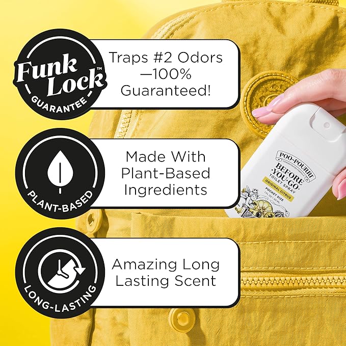 Poo-Pourri Before-You-Go Pocket Toilet Spray, Travel Essentials, Original Citrus, 1 Fl Oz, Up to 50 Uses, On-The-Go Bathroom Odor Deodorizer with Essential Oils, TSA Approved Size, Lemon Bergamot