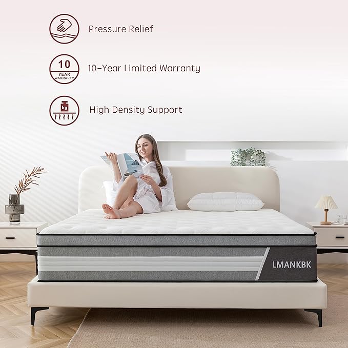 Queen Mattress, 10 Inch Innerspring Hybrid Mattresses in a Box with Gel Memory Foam, Individually Wrapped Encased Coil Pocket Spring Mattress, Pressure Relief, Medium Firm Support,60"*80"*10"…