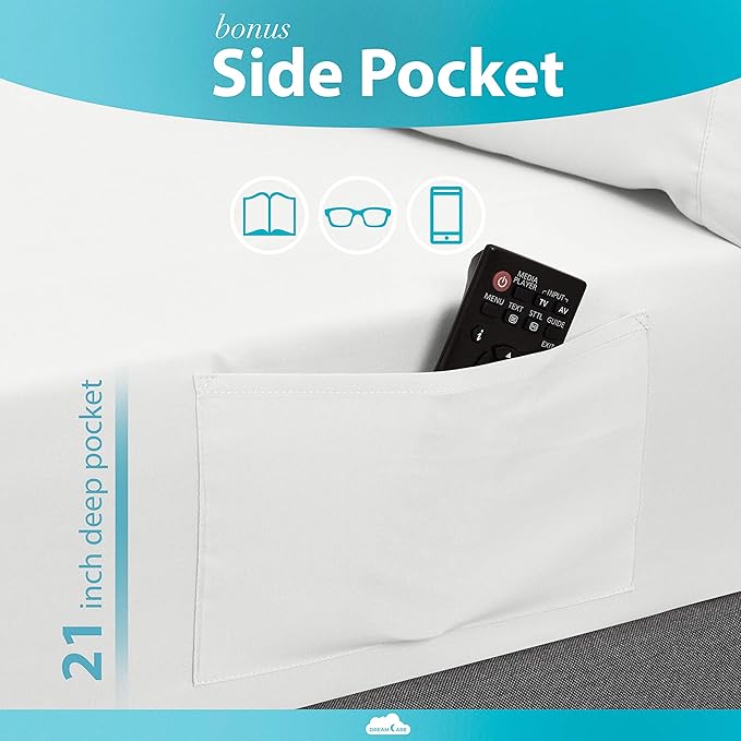 DREAMCARE King Size Sheets Set – 6 pcs Cooling Bed Sheets – up to 21” Deep Pocket King Sheet Set – 2500 Supreme Collection – Extra Soft 100% Brushed Microfiber Hotel Luxury with Side Pocket – White
