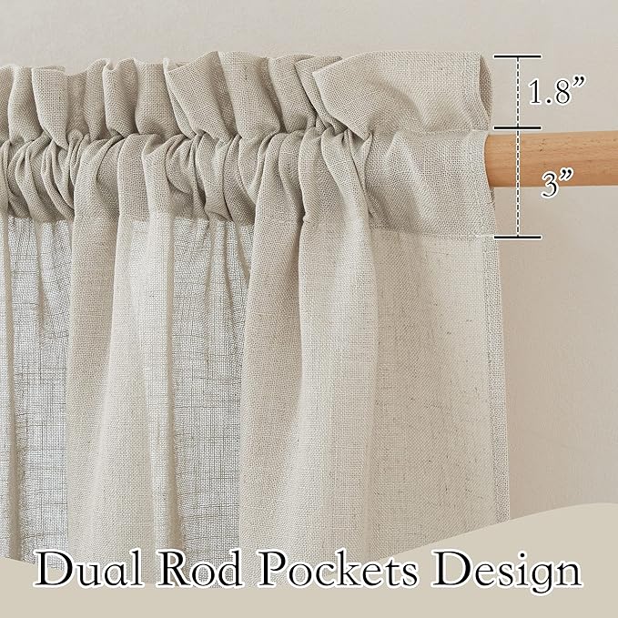 RYB HOME Flax Linen Textured Curtains Semi Sheer Curtains & Drapes Tightly Woven UV Rays Protected Drapery for Room Divider, Party, Lobby Sliding Door, 52 Wide by 120 inch Long, 2 Panels Set, Angora