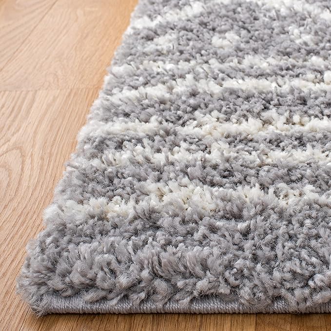 SAFAVIEH Arizona Shag Collection Area Rug - 6'7" x 9'2", Grey & Ivory, Moroccan Design, Non-Shedding & Easy Care, 1.6-inch Thick Ideal for High Traffic Areas in Living Room, Bedroom (ASG741G)