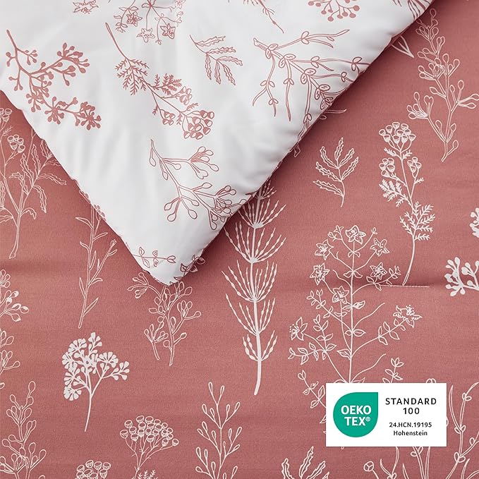 Bedsure Queen Comforter Set - Grayish Pink Bed Set, 3 Pieces Cute Floral Bedding, 1 Soft Reversible Botanical Flowers Comforter and 2 Pillow Shams