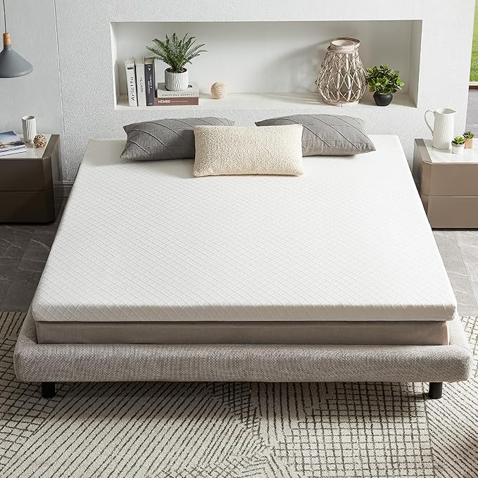 RECCI Memory Foam Mattress Topper, Pressure-Relieving Mattress Topper for Back Pain, Non-Slip Design with Removable & Washable Cover, CertiPUR-US Certified, 3 Inch King