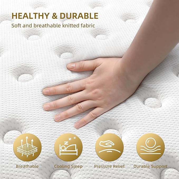 Cooling Gel Memory Foam Hybrid Mattress, 12 Inch King Size Mattress in A Box with Pocket Springs for Back Pain & Pressure Relief, Medium Firm Feeling with CertiPUR-US Certified Foam