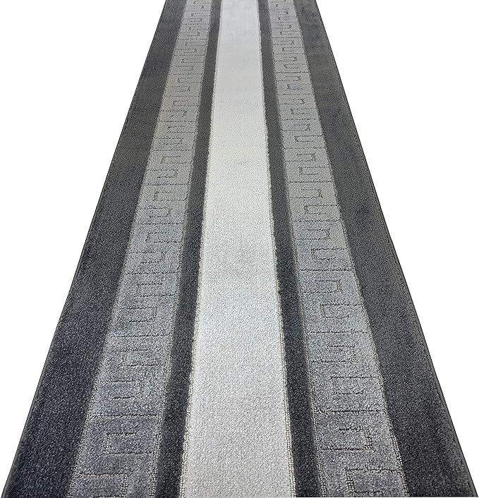 Custom Length Cut to Size Ancient Latin Hellenic Motif Carpet Runner Rug for Hallways, Non Slip Rubber Backed, 31 inch Wide X Customized Length, Greek Key Grey, 31 inch X 24 feet