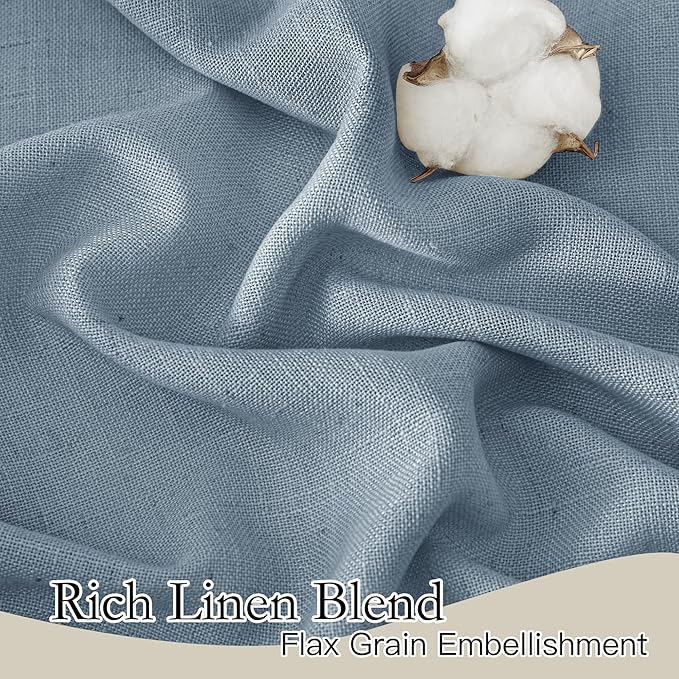 RYB HOME Linen Curtains 120 inches Long, Extra Long Floor Sweeping Semi Sheer Curtains Light Filtering Privacy Linen Blend Drapes for Sliding Glass Door Living Room, 52" inches Wide, Dusty Blue