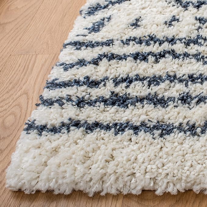 SAFAVIEH Arizona Shag Collection Area Rug - 11' x 15', Ivory & Slate, Non-Shedding & Easy Cleaning, Plush Thick Pile, Ideal for Living Room, Bedroom, Dining Space (ASG741M)