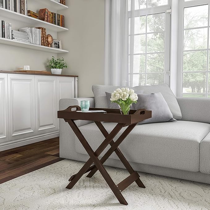 Folding TV Tray Table - Contemporary Side Table with Removable Tray Top for Food Serving, Decor, or Meals - Portable End Furniture for Living Room, Bedroom, or Home Office by Lavish Home (Brown)