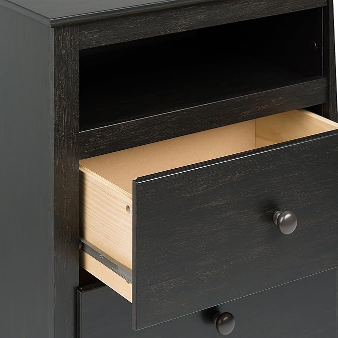 Prepac Sonoma Traditional Tall Nightstand Side Table with 2 Drawers and Open Shelf, Functional Bedside Table 16" D x 23.25" W x 28" H, Washed Black, HDC-2428-V