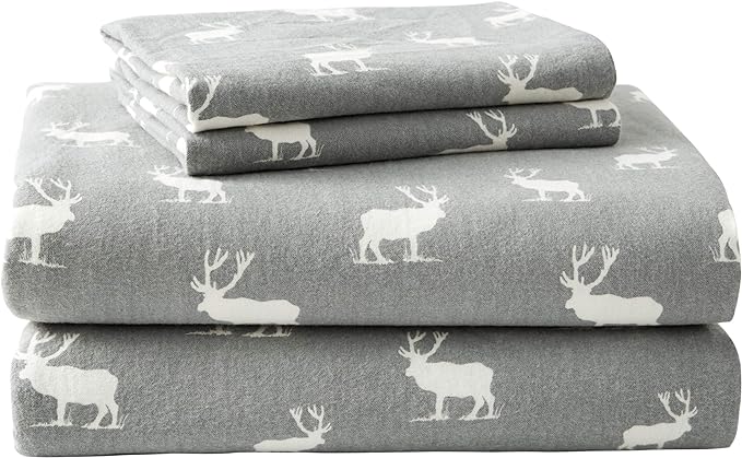 Eddie Bauer - Queen Sheets, Cotton Flannel Bedding Set, Brushed For Extra Softness, Cozy Home Decor (Elk Grove, Queen)