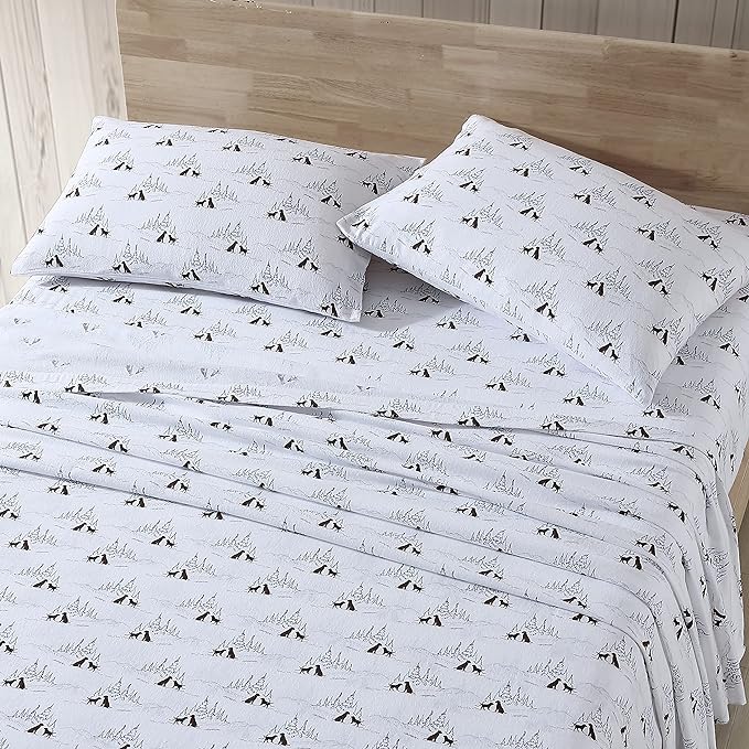 Eddie Bauer - Full Sheets, Cotton Flannel Bedding Set, Brushed For Extra Softness, Cozy Home Decor (Dog Friends White, Full)