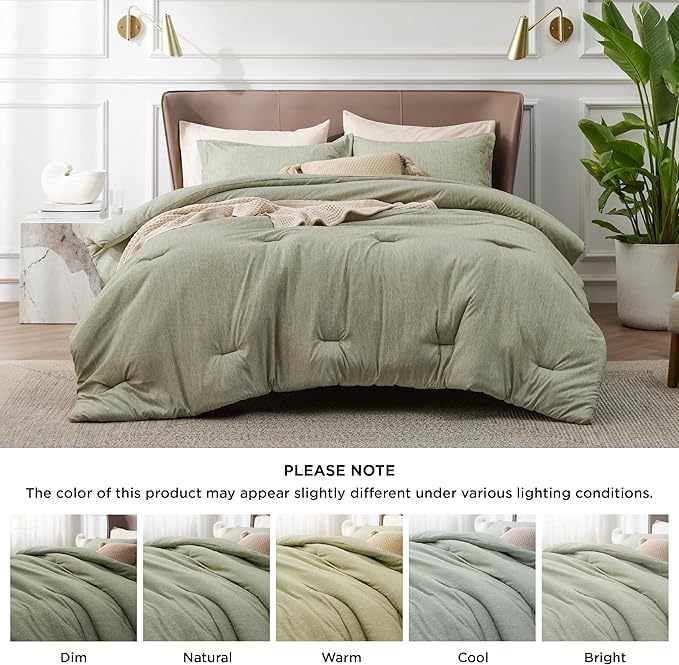 Bedsure Oversized King Comforter Set - Olive Green Soft Bedding for All Seasons, Cationic Dyed Bed Set, 3 Pieces, 1 Oversized King Size Comforter (120"x98") and 2 Pillow Shams (20"x36"+2")