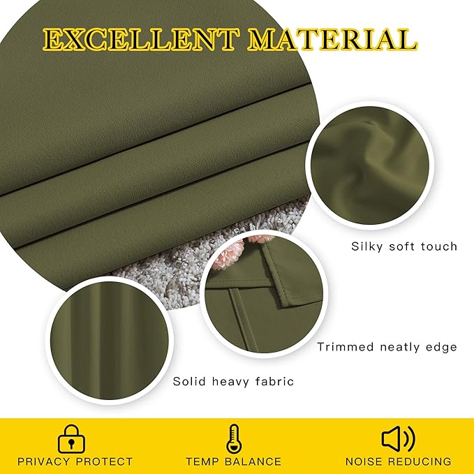 NICETOWN Room Darkening 118 inch Long Curtains, Grommet Thermal Drapes Weighted Room Divider Wide Window Treatments for Living Room, W66 x L118, Olive, 2 Panels