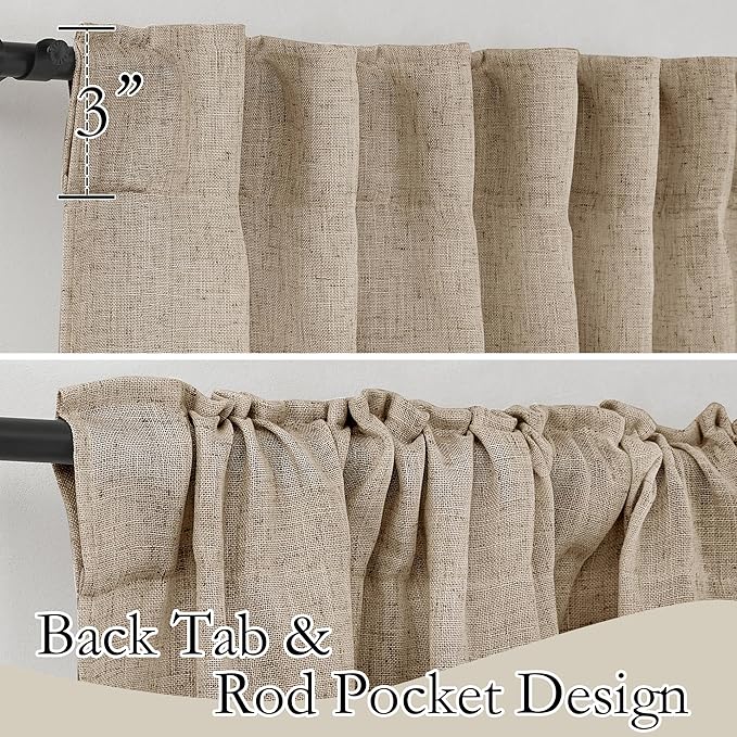 RYB HOME Khaki Linen Curtains 95 inches, Rod Pocket & Back Tab Linen Blend Boho Elegant Light Filtering Stain Resistant Privacy Protected Panels for Dining Room, 52" W, 2 Panels