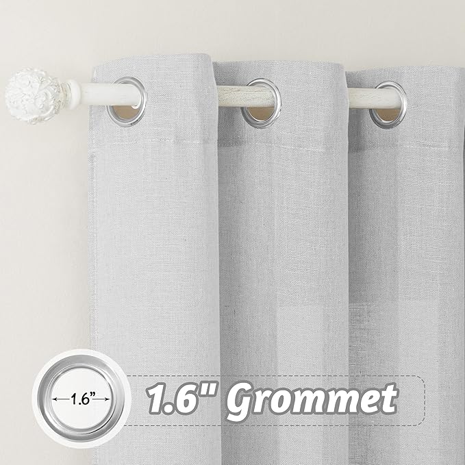 RYB HOME Linen Sheer Curtains 63 inch Length 2 Panels, Privacy Semi Sheer Curtains Light Glare Filtering Country Rustic Drapes for Farmhouse Bedroom, Living Room Decor, 52" W x 63" L, Dove Grey
