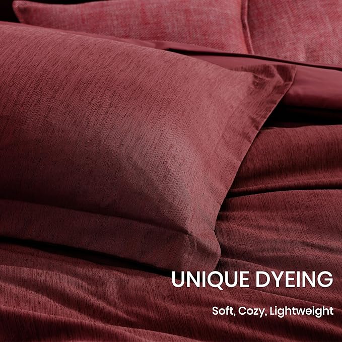 Monbix Queen Comforter Set Red, Cationic Dyeing Reversible Bedding Set 7 Pieces, All Season Bed in a Bag with Sheets, Pillowcases & Shams