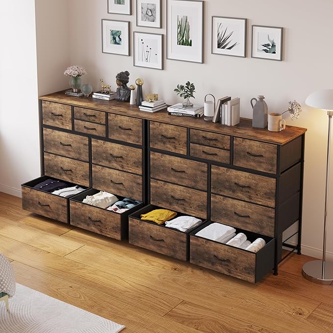 LUMTOK 10-Drawer Dresser, Fabric Storage Dressers for Bedroom, Hallway, Nursery, Closets, Steel Frame, Wood Top, Easy Pull Handle (Rustic Brown)