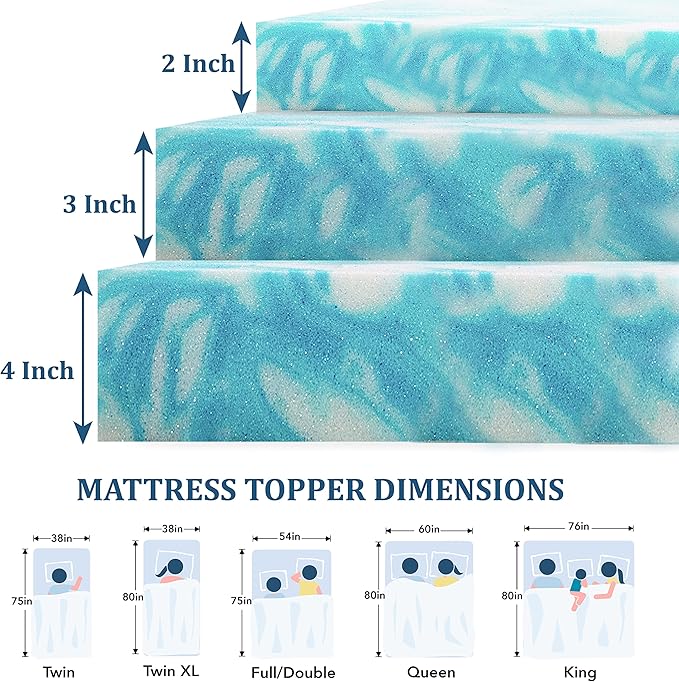 EGO Topper 2 Inch Queen Memory Foam Mattress Topper, Cooling Gel Foam Mattress Topper for Pressure Relief, Ventilated Design Bed Topper in a Box, CertiPUR-US Certified, 60"×80", Medium