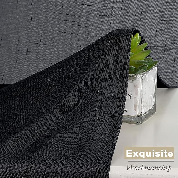Aiyufeng Sheer Black Kitchen Curtains 24 inch Length 2 PCS, Semi Sheer Linen Curtains for Bedroom, Faux Linen Textured Burlap Short Tier Farmhouse Cafe Curtains for Small Windows, 30Wx24L inch