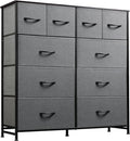 WLIVE Large Dresser for Bedroom, Fabric Dresser with 10 Drawers, Storage Tower with Fabric Bins, Double Dressers, Chest of Drawers for Closet, Living Room, Hallway, Dark Grey