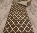 Custom Size Cut to Length Moroccan Trellis Design Runner Rug Mat For Wide Long Hallways with Non-Slip Rubber Backing, Better Traction for Pets, Prevent Slippage, Trellis Brown, 31 inch X 15 feet