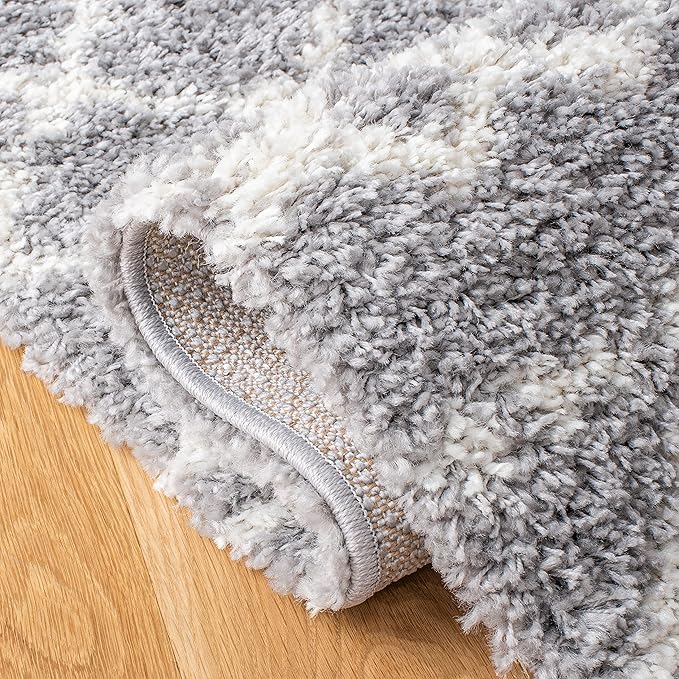SAFAVIEH Arizona Shag Collection 2' 3" x 8' Grey/Ivory ASG741G Moroccan Non-Shedding Entryway Foyer Living Room Bedroom 1.6-inch Thick Runner Rug