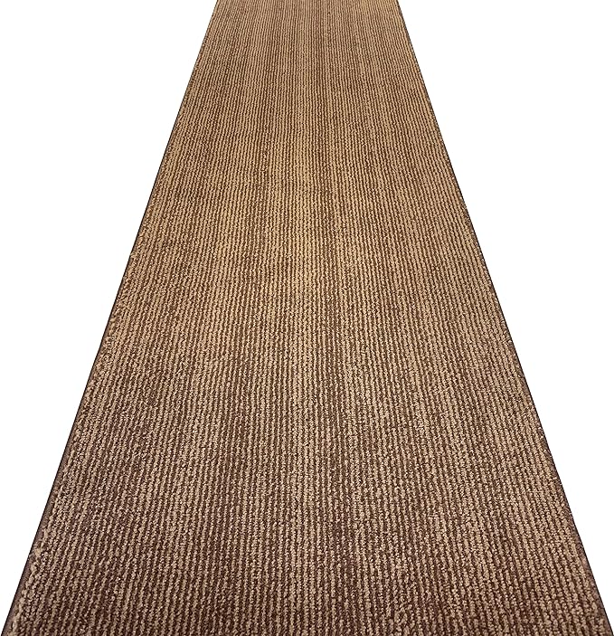 Custom Length Cut to Size Wide Width Carpet Runner Rug for Hallways, Slip Resistant Latex Rubber Backed, 31 inch Wide X Customized Length, Stripe Brown, 31 inch X 6 feet