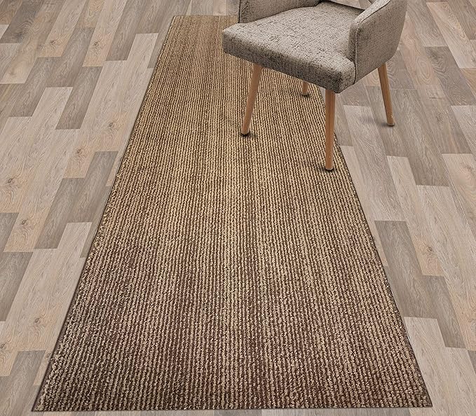 Custom Length Cut to Size Wide Width Carpet Runner Rug for Hallways, Slip Resistant Latex Rubber Backed, 31 inch Wide X Customized Length, Stripe Brown, 31 inch X 24 feet