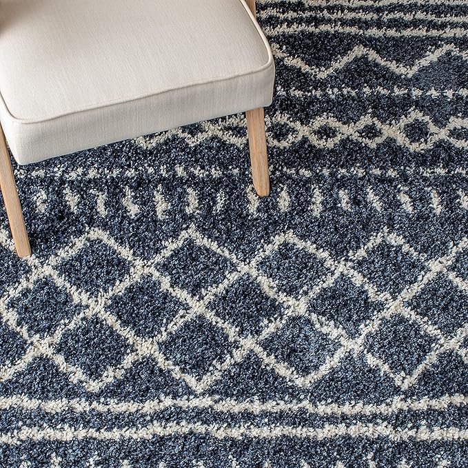 SAFAVIEH Arizona Shag Collection Area Rug - 3'2" Round, Slate Blue & Ivory, Moroccan Design, 1.6-inch Thick, Non-Shedding, Ideal for High Traffic Areas in Living Room, Bedroom, Dining (ASG741L-3R)