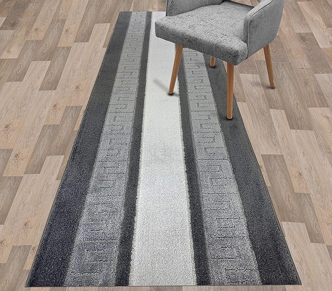 Custom Length Cut to Size Ancient Latin Hellenic Motif Carpet Runner Rug for Hallways, Non Slip Rubber Backed, 31 inch Wide X Customized Length, Greek Key Grey, 31 inch X 30 feet