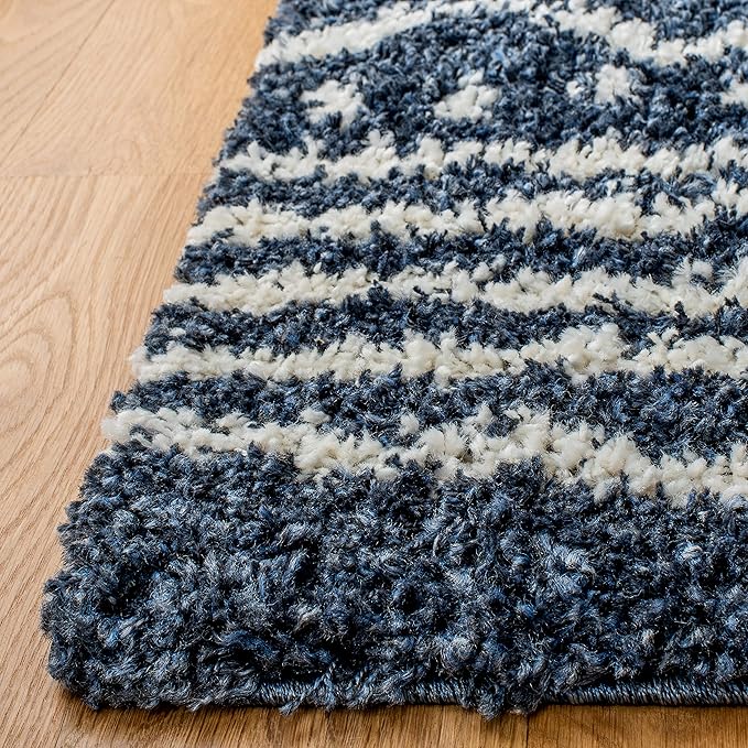 SAFAVIEH Arizona Shag Collection Area Rug - 6' x 8', Slate Blue & Ivory, Non-Shedding & Easy Cleaning, Plush Thick Pile, Ideal for Living Room, Bedroom, Dining Space (ASG741L)
