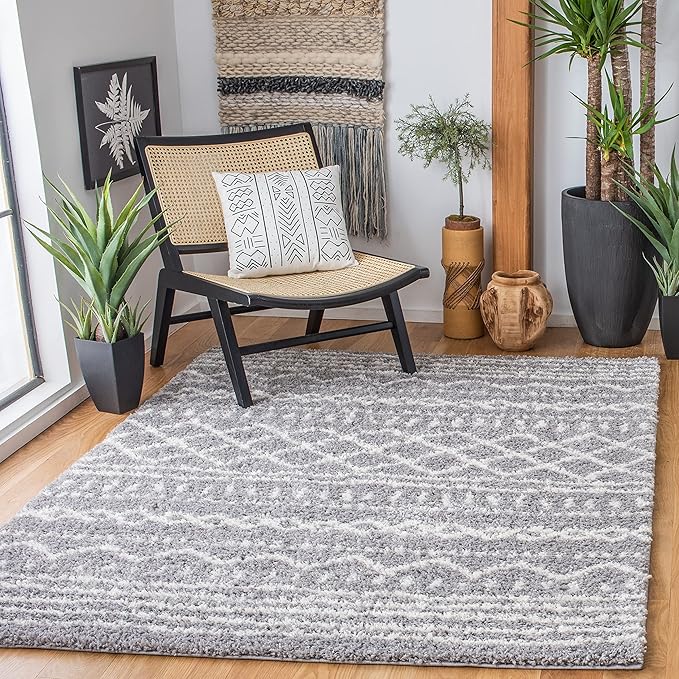 SAFAVIEH Arizona Shag Collection Area Rug - 6'7" x 9'2", Grey & Ivory, Moroccan Design, Non-Shedding & Easy Care, 1.6-inch Thick Ideal for High Traffic Areas in Living Room, Bedroom (ASG741G)