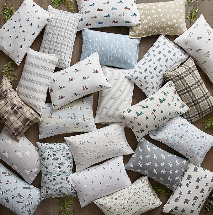 Eddie Bauer - Flannel Sheets Full Size, Anti-Pilling & Wrinkle Resistant Cotton, Touchably Soft for All-Season Comfort - Bed Sheets with Matching Pillowcases & Fitted Sheet (Ski Slope White)