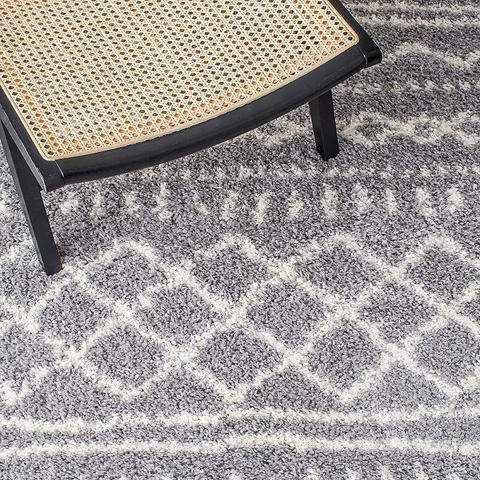 SAFAVIEH Arizona Shag Collection Area Rug - 6'7" x 9'2", Grey & Ivory, Moroccan Design, Non-Shedding & Easy Care, 1.6-inch Thick Ideal for High Traffic Areas in Living Room, Bedroom (ASG741G)